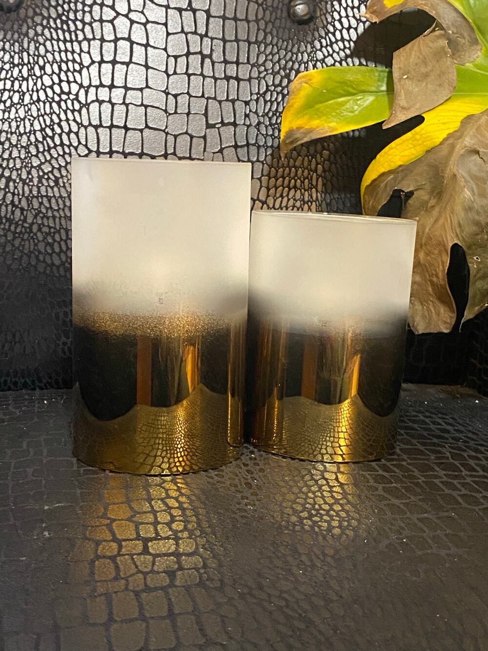 Radiance LED Candle Frosted Metallic Gold Dipped Flame-Less Glass